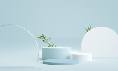 podium on pastel colour background for product presentation. Natural beauty pedestal, relaxation and health, 3d illustration