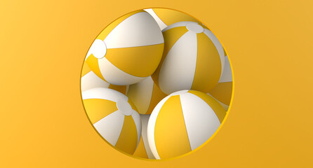 Beach ball background with circular frame. Copy space. 3D illustration.