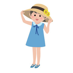 麦わら帽子をかぶった女の子