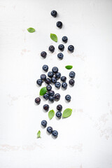 Overhead view of blueberry on light surface food background