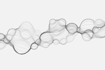 Contour bubble waves with particles decorative on white background. Futuristic wavy backdrops