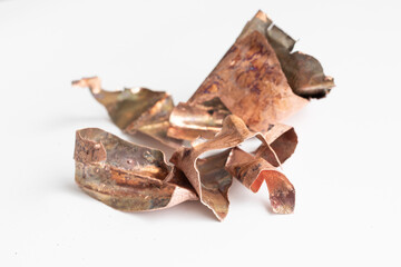 copper shavings on a white isolated background