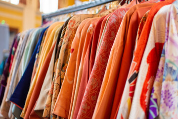 Vintage kimonos on dress rail