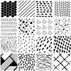 Vector set of sixteen geometric patterns. Modern stylish textures. Repeating backgrounds. Vector illustration