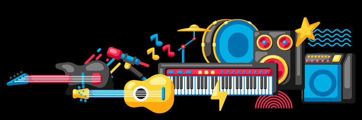 Background with musical instruments. Music party illustration. © incomible