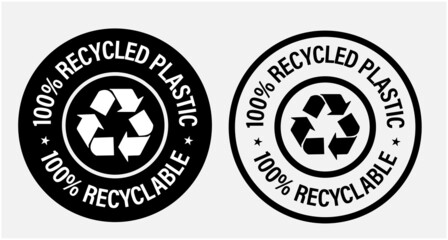 100% recycled plastic, 100% recyclable vector icon black in color