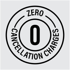 'zero cancellation charges' vector stamp, black in color, line art