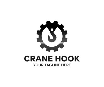 Black industrial Crane Hook logo design. Heavy industry and engineering, steel production or metallurgy industry vector design and illustration.