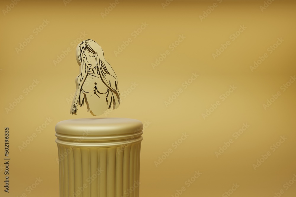 Poster beautiful abstract illustrations golden zodiac sign aquarius symbol icons on a golden column and won