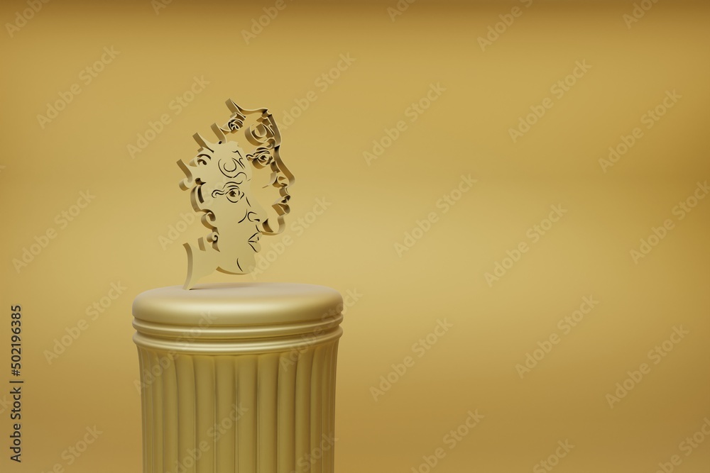 Poster Beautiful abstract illustrations Golden zodiac sign Gemini symbol icons on a golden column and wonderful background. 3d rendering illustration. Background pattern for design.
