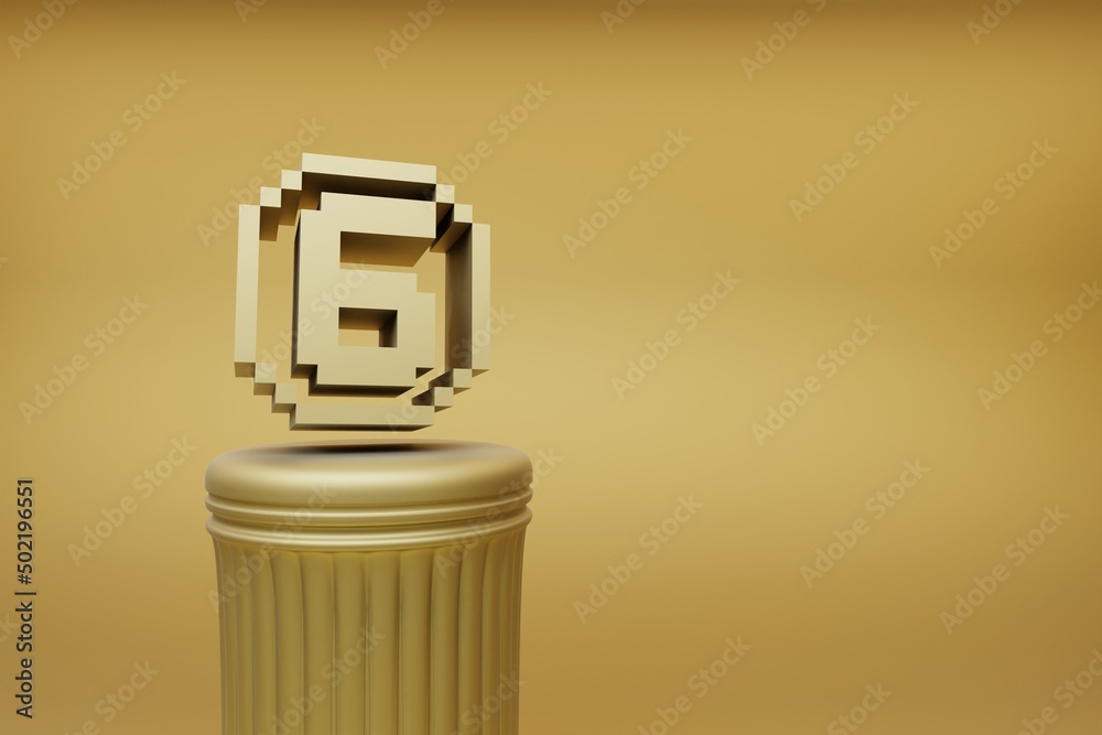 Poster beautiful abstract illustrations golden golden pixel number 6 symbol icons on a golden column and wo
