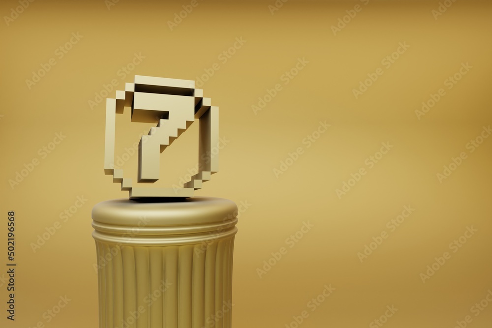 Poster Beautiful abstract illustrations Golden Golden Pixel number 7 symbol icons on a golden column and wonderful background. 3d rendering illustration. Background pattern for design.