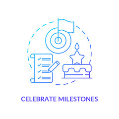 Celebrate milestones blue gradient concept icon. Exercise for self love abstract idea thin line illustration. Recognize achievements. Isolated outline drawing. Myriad Pro-Bold font used