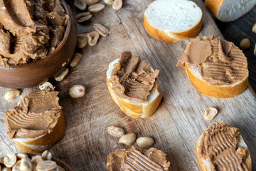 nut food on a cutting wooden board in the kitchen