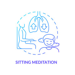 Sitting meditation blue gradient concept icon. Mindfulness exercise abstract idea thin line illustration. Taking relaxed posture. Isolated outline drawing. Myriad Pro-Bold font used