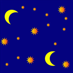 Minimalistic seamless abstract pattern with starry sky and moon on a dark background