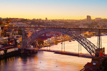 Golden sunset Louis bridge Porto - obrazy, fototapety, plakaty
