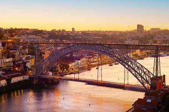 Golden sunset Louis bridge Porto