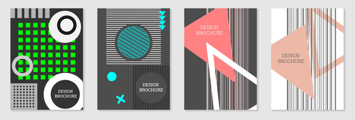 Fototapeta premium Set of cover design in Memphis style. Geometric design, abstract background. Fashionable bright cover, banner, poster, booklet. Creative colors.