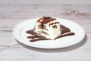 Ice cream and chocolate cake