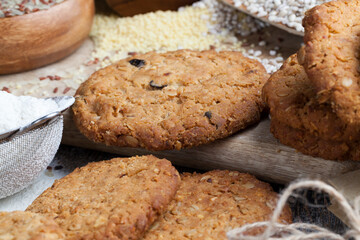 wheat-oatmeal cookies with peanuts, closeup