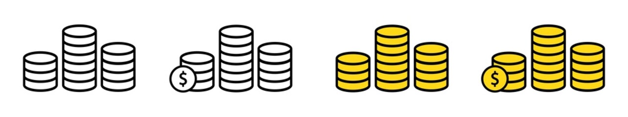 Coin Set Icon Symbol. Coin Money Icon. Dollar Coin Icon, Vector Illustration