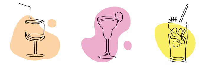 Foto op Plexiglas Continu één lijntekening van exotische cocktaildrankjes. Bar- en restaurantconcept minimalistisch. vector illustratie © jula_ru