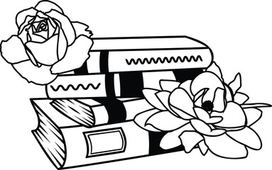 Floral Books Stacked Vector Illustration File