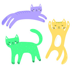 Collection of vector cartoon cats. Colored flat illustration.