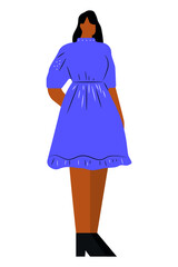 Vector isolated character. Girl in a purple dress. Flat illustration.