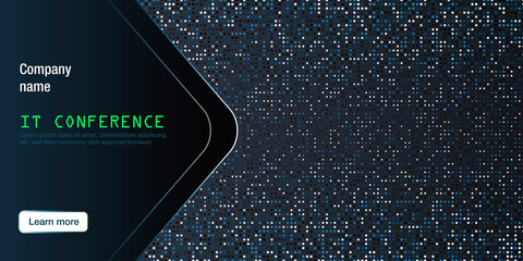 abstract background template for information technology conference or webinar. concept of IT industry online seminar, tech forum or presentation. futuristic dark blue black dotted vector layout
