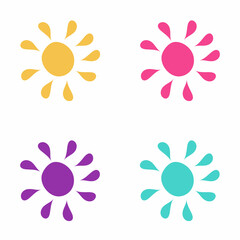 Fototapeta na wymiar Four colorful suns, yellow, purple, pink, turquoise, vector illustration