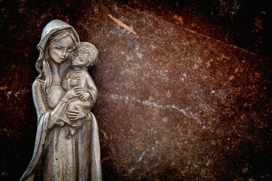 Virgin Mary with the baby Jesus Christ. Religion, faith, eternal life, God, the soul concept. Copy space.