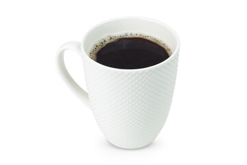 Coffee in a white mug on an isolated white background