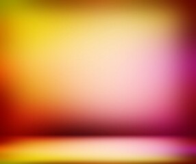 Colorful empty studio 3d background. Red yellow pink gradient of wall and floor smooth surface.