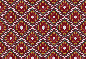 Ikat Pattern Art Geometric Native American African Pattern Seamless Print Wallpaper Red Background