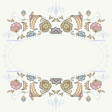 Vintage paisley floral frame with hand drawn vector flowers.