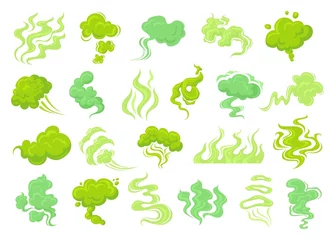 Foto op Canvas Smelly smoke. Pu stink clouds, old nasty odor green fumes poison gas bad aroma breath smelling fart, rotten food odour fragrance cooking effect, cartoon neat vector illustration © ssstocker