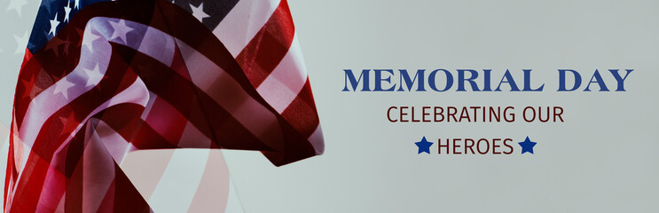 text memorial day, celebrating our heroes, banner