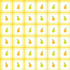 Cute Half Pear Fruit Vegetable Element Yellow Green Stripe Striped Line Tilt Checkered Plaid Tartan Buffalo Scott Gingham Pattern Flat Cartoon Vector Seamless Pattern Print Background Food