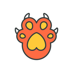 Carnivorous animal paw print claws pop art groovy style t shirt print vector cartoon illustration