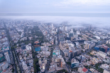Fototapeta na wymiar Aerial view of Avenida Arequipa and Avenida 28 de Julio in Lima.