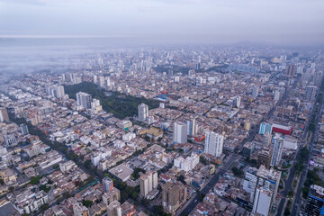 Fototapeta na wymiar Aerial view of Avenida Arequipa and Avenida 28 de Julio in Lima.