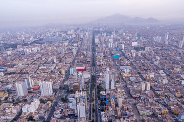 Aerial view of Avenida Arequipa and Avenida 28 de Julio in Lima.