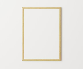 Obraz premium Wooden frame mockup on white wall, 3:4 ratio, 30x40 cm, 18x24