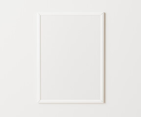 White frame mockup on white wall, 3:4 ratio, 30x40 cm, 18x24". empty poster frame mock up,. 3d rendering