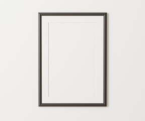 Black portrait frame with mat mockup on white wall, 3:4 ratio, 30x40 cm, 18x24". empty poster frame mock up,. 3d rendering