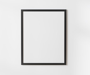 Black blank frame on white wall mockup, 4:5 ratio - 40x50 cm, 16 x 20 inches, poster frame mockup, 3d rendering