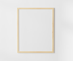 Wooden blank frame on white wall mockup, 4:5 ratio - 40x50 cm, 16 x 20 inches, poster frame mockup, 3d rendering