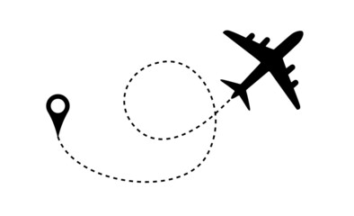 Airplane with line, pointer vector illustration. Travel, transport concept illustration to use in tourism, summer holiday, business travel, journey, holiday planning design projects.